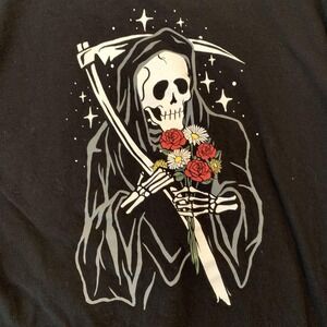 Taco Tuesday Shirt Mens XL Black Grim Reaper Skeleton Roses Graphic Tee T-Shirt